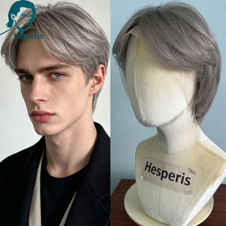 Pre Parted 13X4 Lace Front Bob Wig - Hesperis Brasilianische Remy Graue Farbe Herren