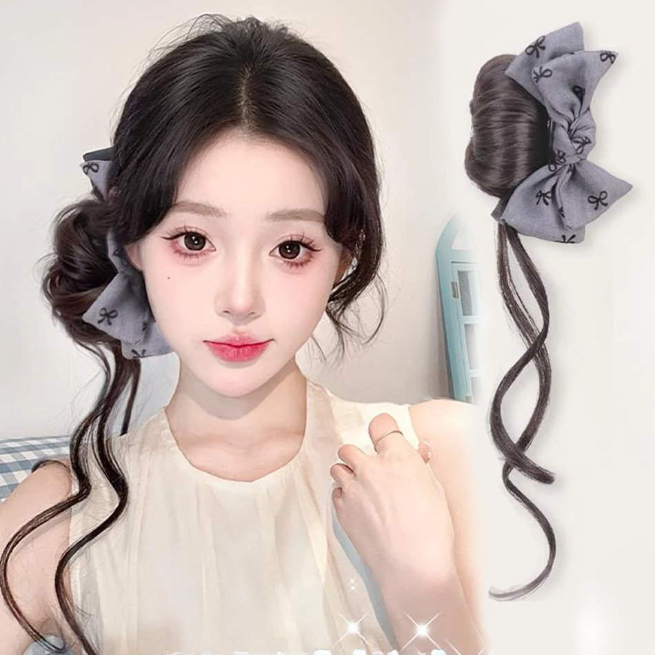 Claw Clip Messy Bun Hair Piece - Synthetische Haarknoten-Haarverlängerung mit Schleife, Krallenclip, grauer
