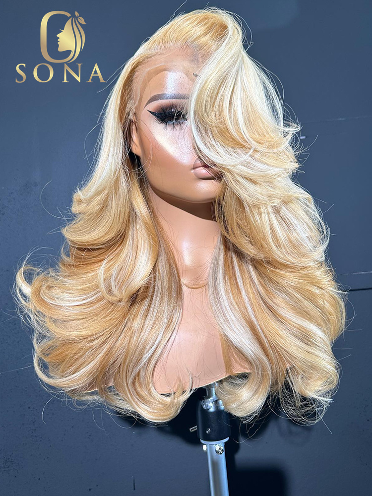 613 Blonde Body Wave Lace Front Wig - 613 # 27 # Highlight HD