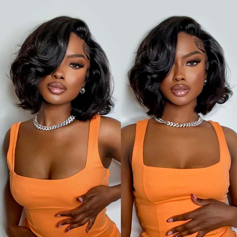 Hd Lace Frontal Wig Human Hair Pre Plucked - 250% Dichte Echthaar Body Wave Kurze