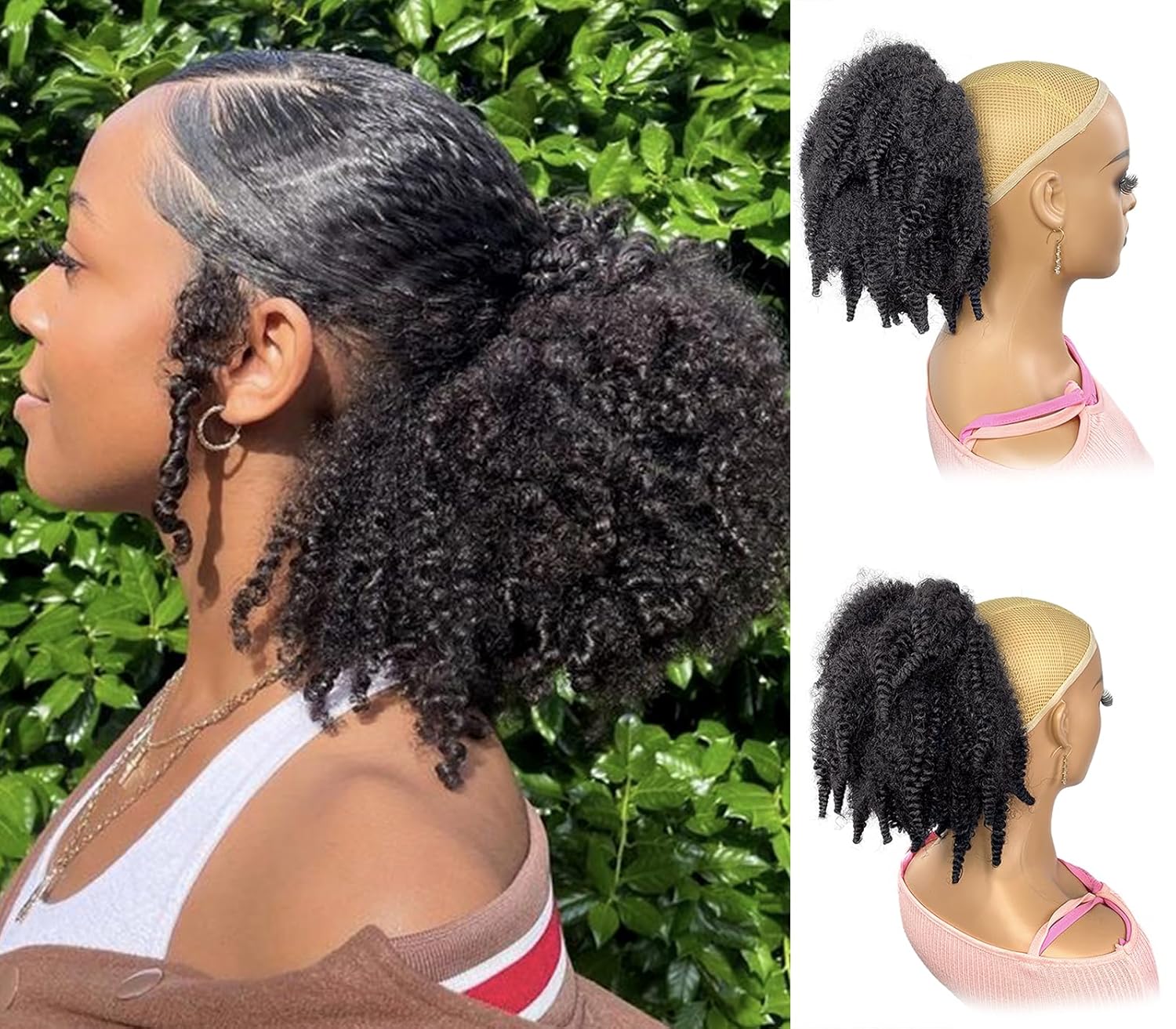 Drawstring Afro Curly Puff Ponytail - 12 Zoll Kurzer Marley-Haarverlängerungs-Pferdeschwanz Braun Schwarz