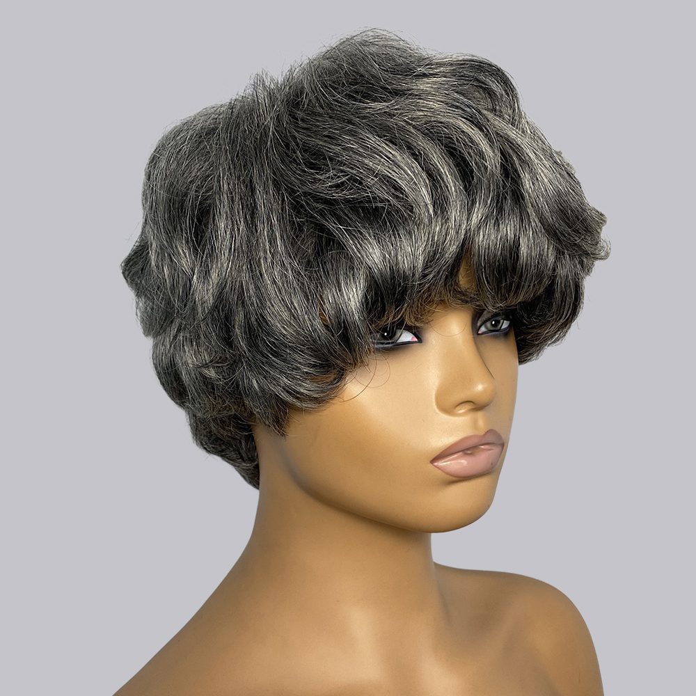 Short Pixie Cut Wig Human Hair Cheap - Pixie Cut Echthaarperücken Grau # 280
