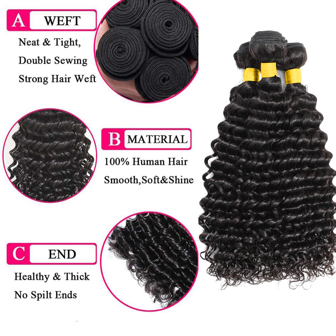 Deep Wave Echthaar-Bündel mit  – Deep Wave 3 Bundles With Closure Bewertung und Preis