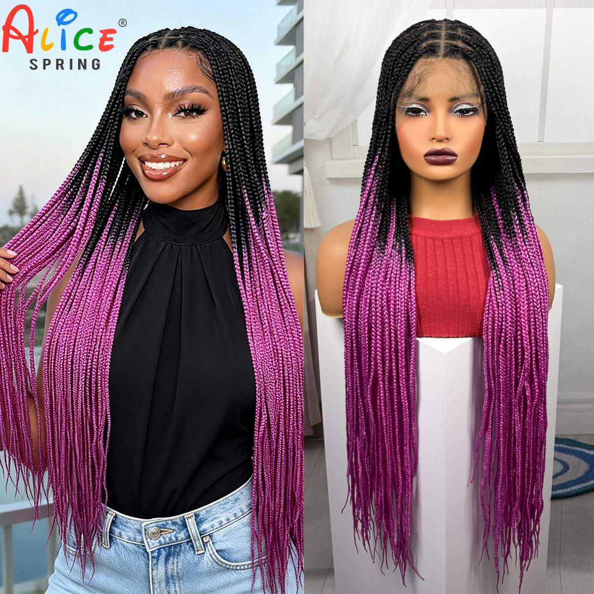 36 Zoll lange, rosafarbene Box – Synthetic Braided Wigs For Black Women Bewertung und Preis