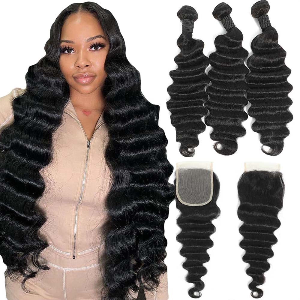Unbehandelte, lose, tief gewel – Deep Wave 3 Bundles With Closure Bewertung und Preis
