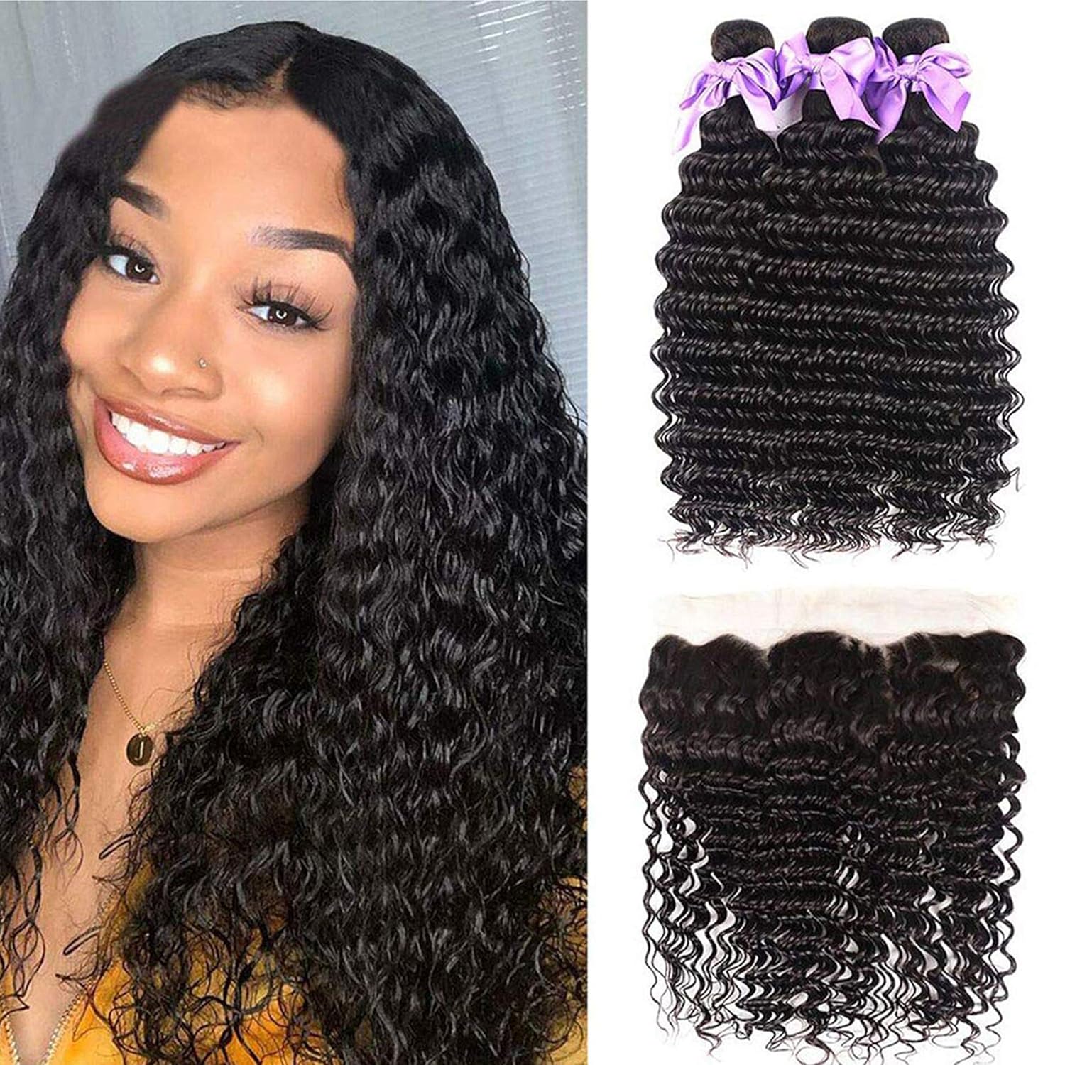 Tiefe Welle Menschliches Haar  – Deep Wave 3 Bundles With Closure Bewertung und Preis